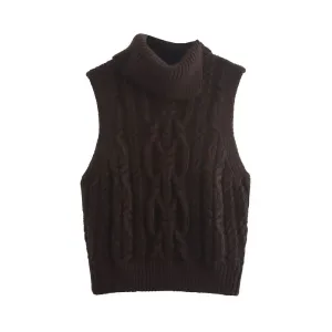 Wool Blend Vest Cable Knit Crop Sweater