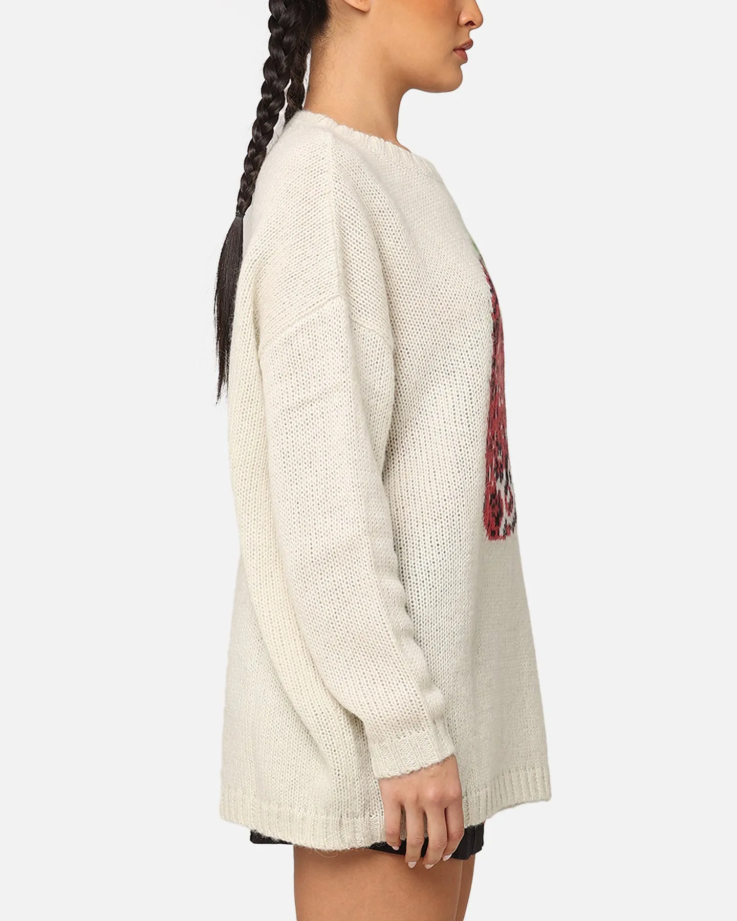 X-Girl Women's Strawberry Oversized Knit Crewneck Cream