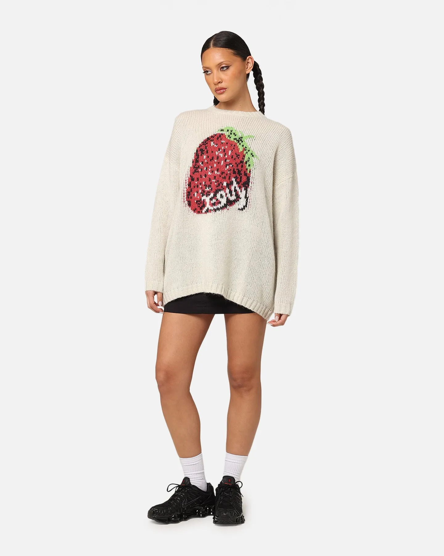 X-Girl Women's Strawberry Oversized Knit Crewneck Cream