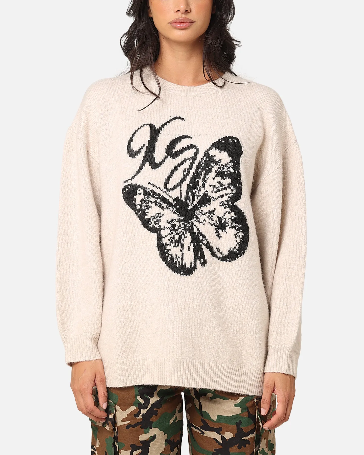 X-Girl Women's XG Butterfly Oversized Knit Sweater Vanilla